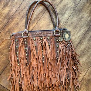 Leatherock Handbag Leather Purse with Suede Fringe